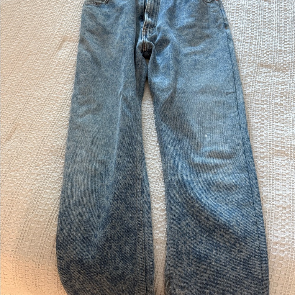 Re/Done Women's Light Blue Floral Wide Leg Jeans